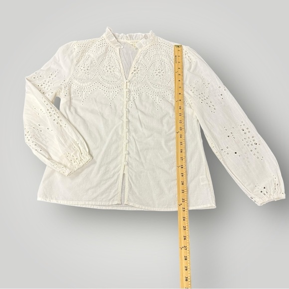 Adiva  Light Cream Eyelet Longsleeve Top Sz M - Picture 7 of 10